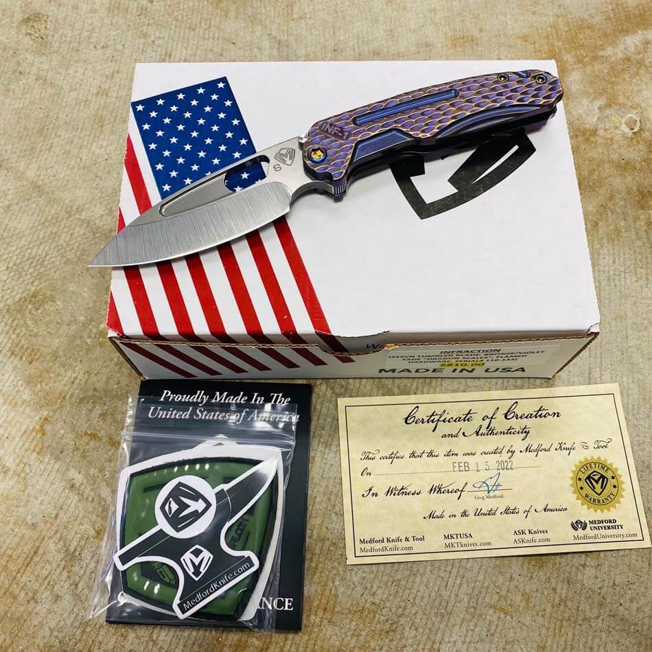 Medford Infraction S35VN 3.25" Tumbled Blade Bronze Violet Dragon Scales Folding Knife Serial 110-133