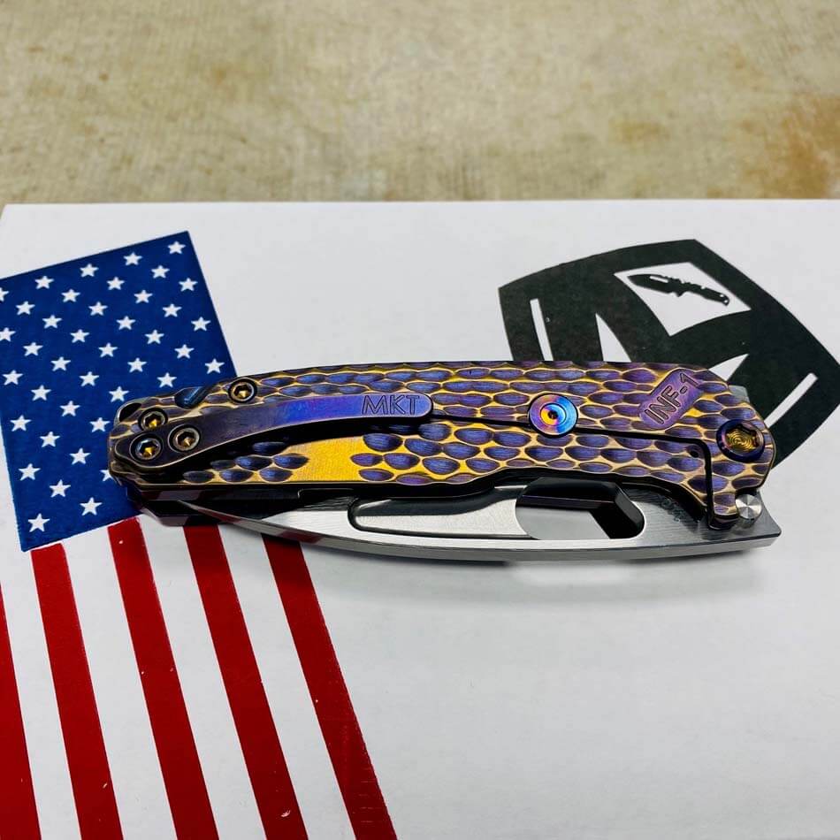 Medford Infraction S35VN 3.25" Tumbled Blade Bronze Violet Dragon Scales Folding Knife Serial 110-133 - MKT Infraction Dragon BRONZE