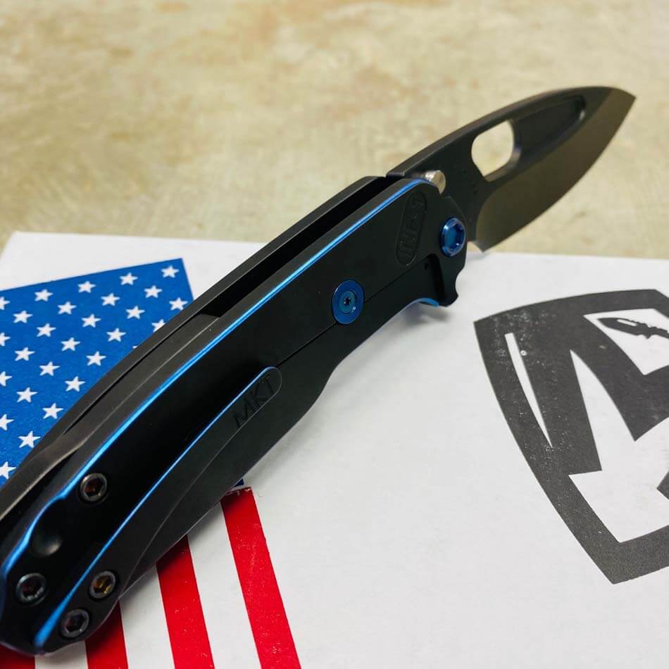 Medford Infraction S35VN 3.25" PVD Blade PVD with Blue Pinstripping Handles Tron Knife Serial 110-106 - MKT Infraction TRON Blue