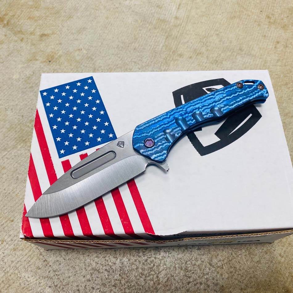 Medford Praetorian Slim Flipper 3.25" S35VN Drop Point Blade Blue Bark Handles Knife Serial 112-071 - MKT Prae SF Blue Bark