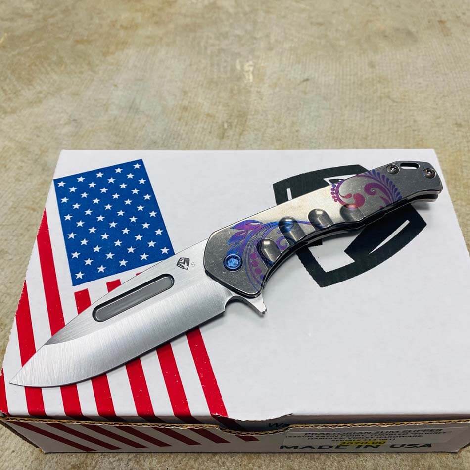 Medford Praetorian Slim Flipper 3.25" S35VN Satin Drop Point Blade Tumbled Filigree Handles Knife serial 112-081 - MKT Prae SF Filigree
