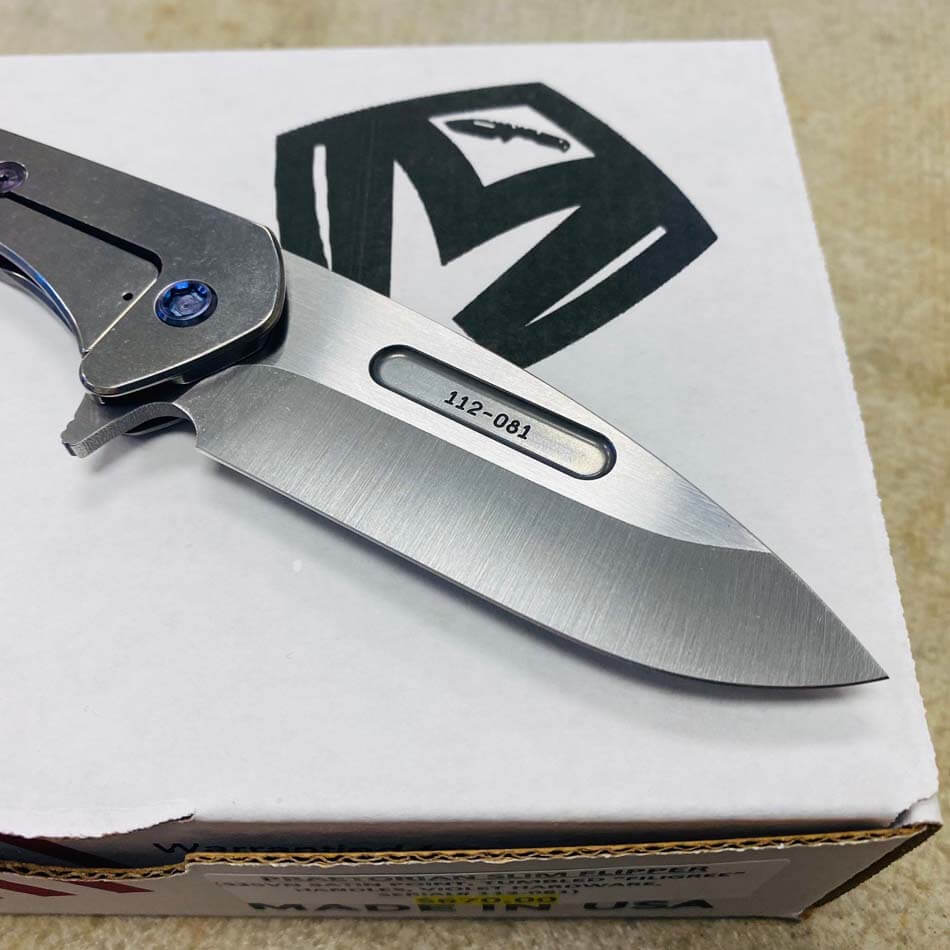 Medford Praetorian Slim Flipper 3.25" S35VN Satin Drop Point Blade Tumbled Filigree Handles Knife serial 112-081 - MKT Prae SF Filigree