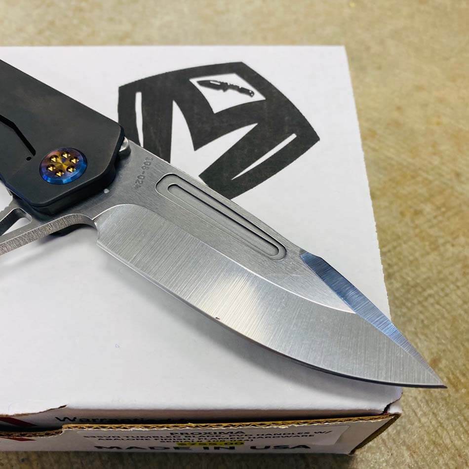 Medford Proxima S35VN 3.9" Tumbled PVD Handles Abalone Finish Flamed Hardware Knife Serial 108-024 - MKT Proxima Abalone
