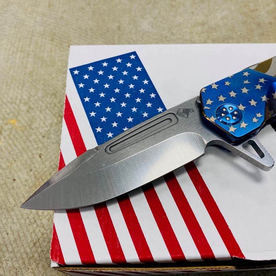 Medford Proxima S35VN 3.9" Tumbled Blue American Flag Handles Blue Hardware Knife Serial 108-026 - MKT Proxima American Flag