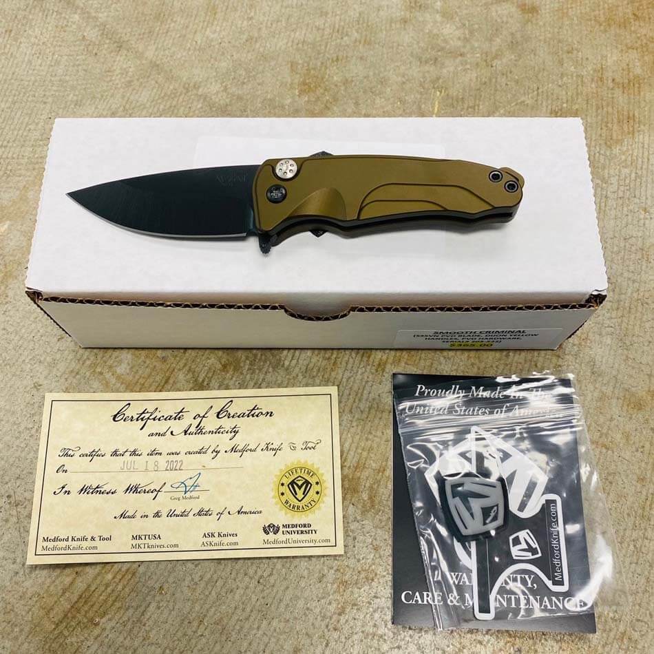Medford Smooth Criminal Dijon Yellow S35VN PVD Blade 3" Folding Knife Serial 203-522