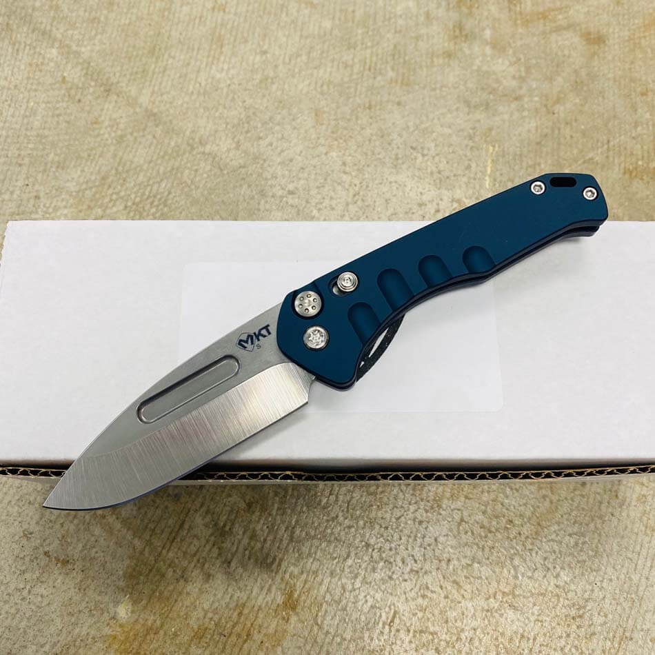Medford Praetorian Swift Automatic 3.75" Drop Point Tumbled Blade Blue Handles Knife serial 205-506 - MKT Swift DP Blue Handles
