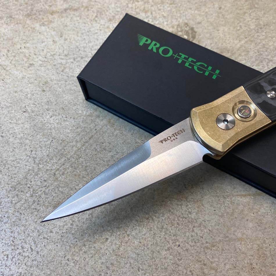 Protech 7114 Fat Carbon Black Camo Inlays Godson 3.15" Satin 154-CM Blade Auto Knife - 7114 Camo
