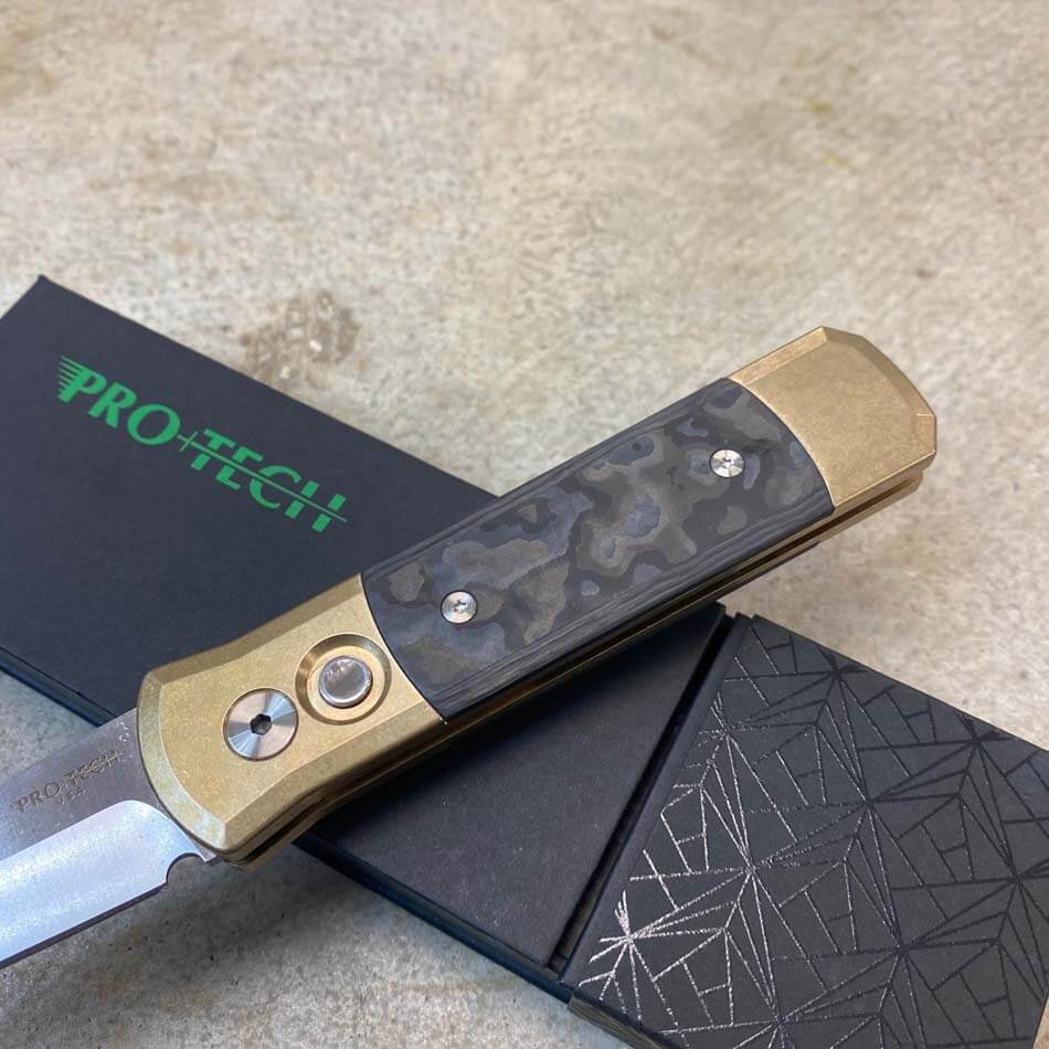 Protech 7114 Fat Carbon Black Camo Inlays Godson 3.15" Satin 154-CM Blade Auto Knife - 7114 Camo