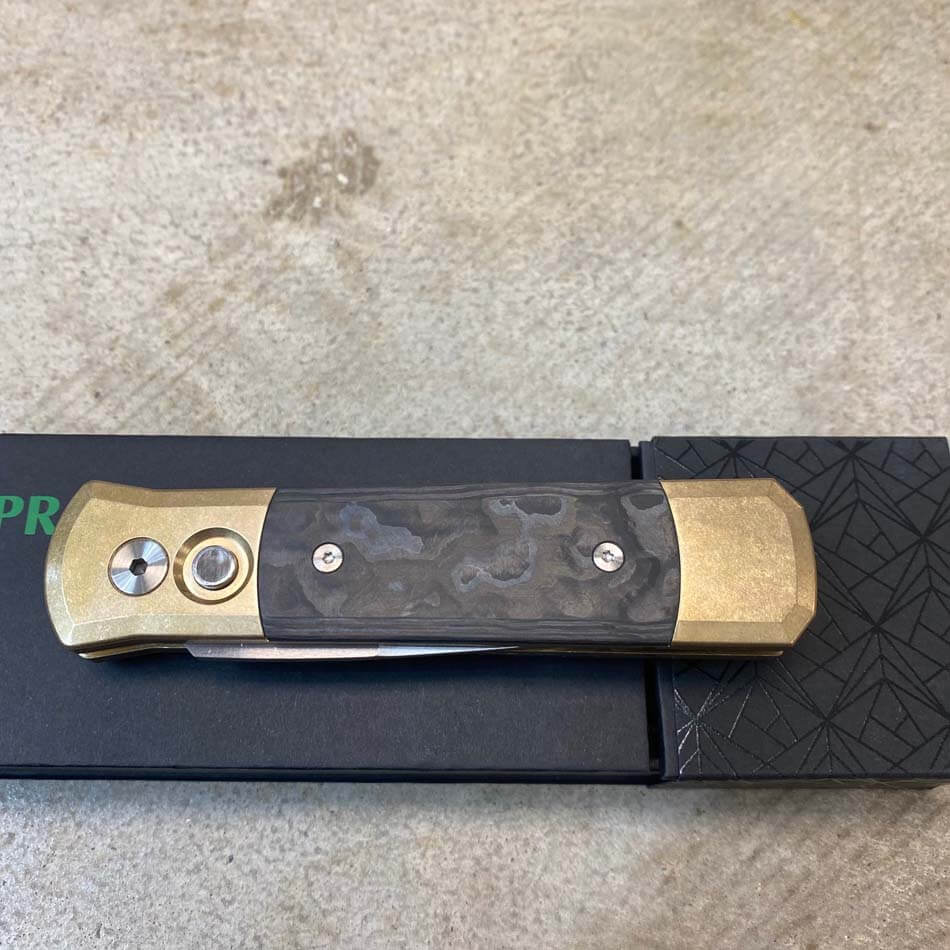 Protech 7114 Fat Carbon Black Camo Inlays Godson 3.15" Satin 154-CM Blade Auto Knife - 7114 Camo