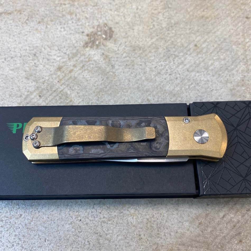 Protech 7114 Fat Carbon Black Camo Inlays Godson 3.15" Satin 154-CM Blade Auto Knife - 7114 Camo