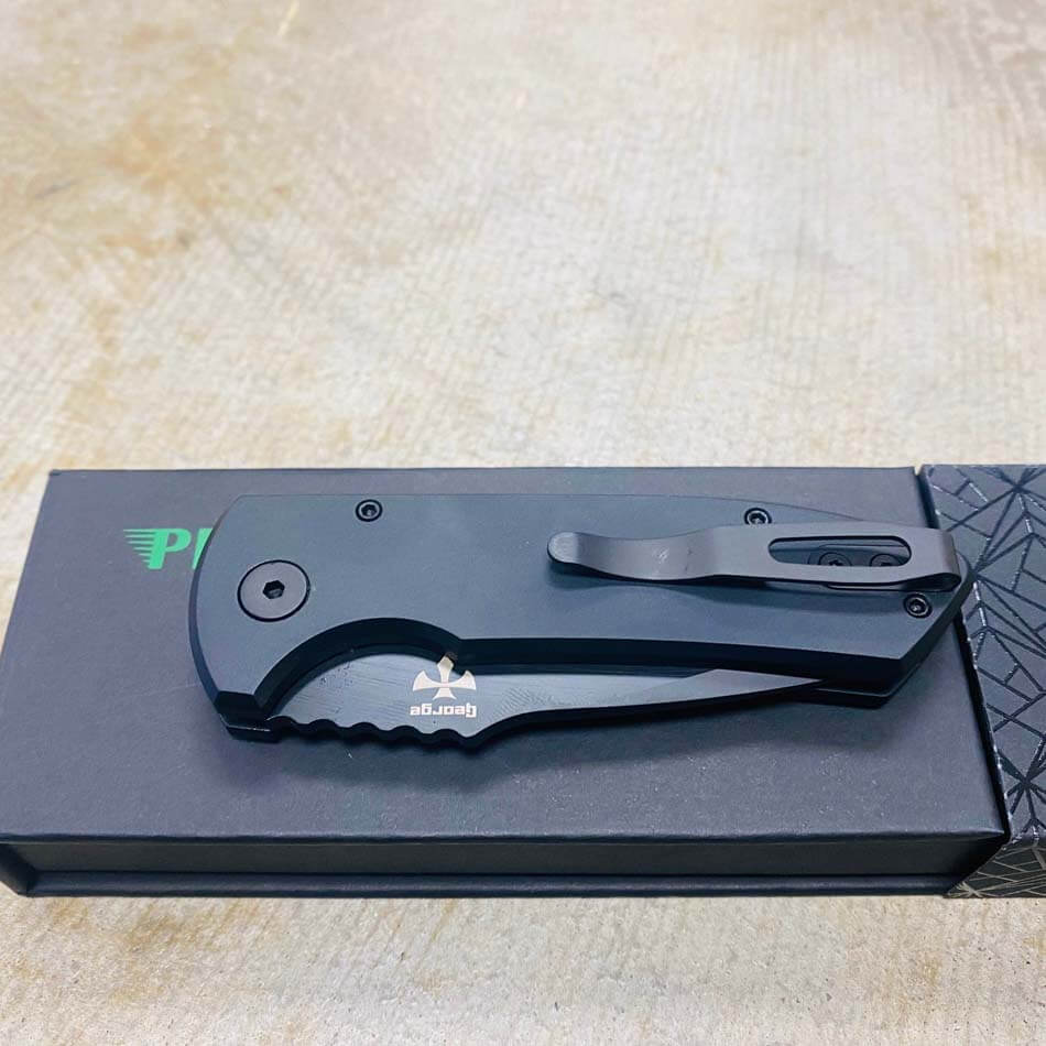 Protech LG403-LH Les George SBR LEFT HANDED Short Bladed Rockeye AUTO Folding Knife 2.5" S35VN Black Plain Blade Black Aluminum Handles - LG403-LH