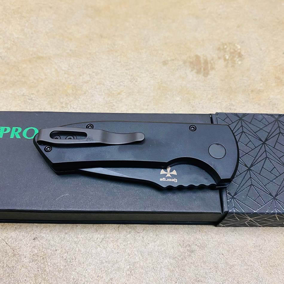 Protech LG407 SBR Short Bladed Rockeye 2.5" S35VN Black Blade Black Machine Textured Handles Auto Knife - LG407