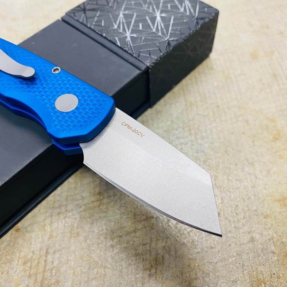Protech Runt 5 R5205-BLUE Textured Blue Handle 1.9" Stonewash 20CV Reverse Tanto Blade Auto Knife - R5205-BLUE
