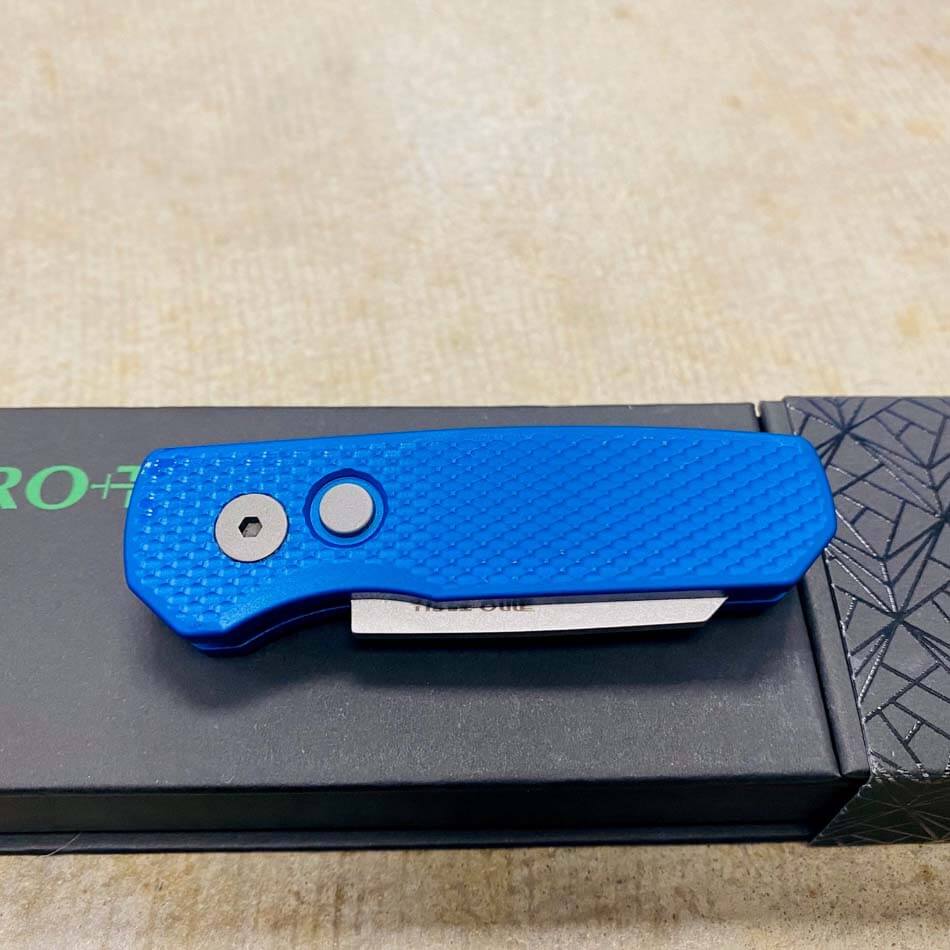 Protech Runt 5 R5205-BLUE Textured Blue Handle 1.9" Stonewash 20CV Reverse Tanto Blade Auto Knife - R5205-BLUE