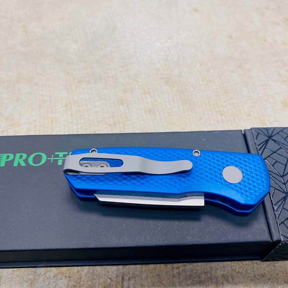 Protech Runt 5 R5205-BLUE Textured Blue Handle 1.9" Stonewash 20CV Reverse Tanto Blade Auto Knife - R5205-BLUE