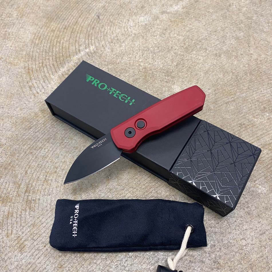 Protech Runt 5 R5303-RED Solid Red Handle 1.9" DLC Black MAGNACUT Wharncliffe Blade Automatic Knife