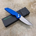 Pro-Tech TR-3 L-1 BLUE Clip Point 3.5" LEFT HANDED Stonewash Blade Blue Handles with grooves Automatic Knife 