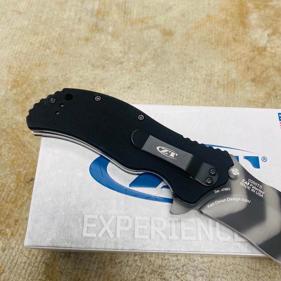 Zero Tolerance Model 0350TS Assisted Flipper Knife 3.25" S30V Tiger Stripe Plain Blade, Black G10 Handles - 0350TS