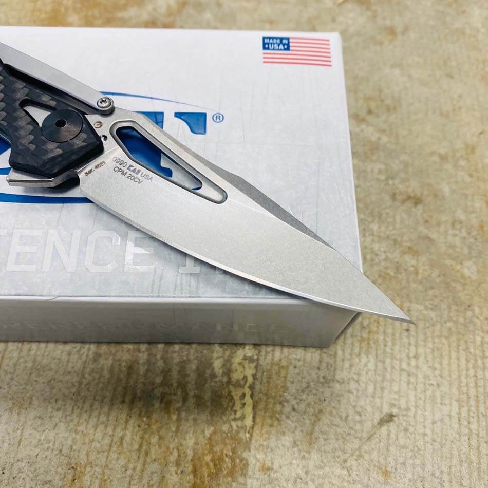 Zero Tolerance 0990 Flipper Knife 3.25" CPM-20CV Stonewashed Drop Point Blade, Carbon Fiber Handles with Steel Overlay - 0990 