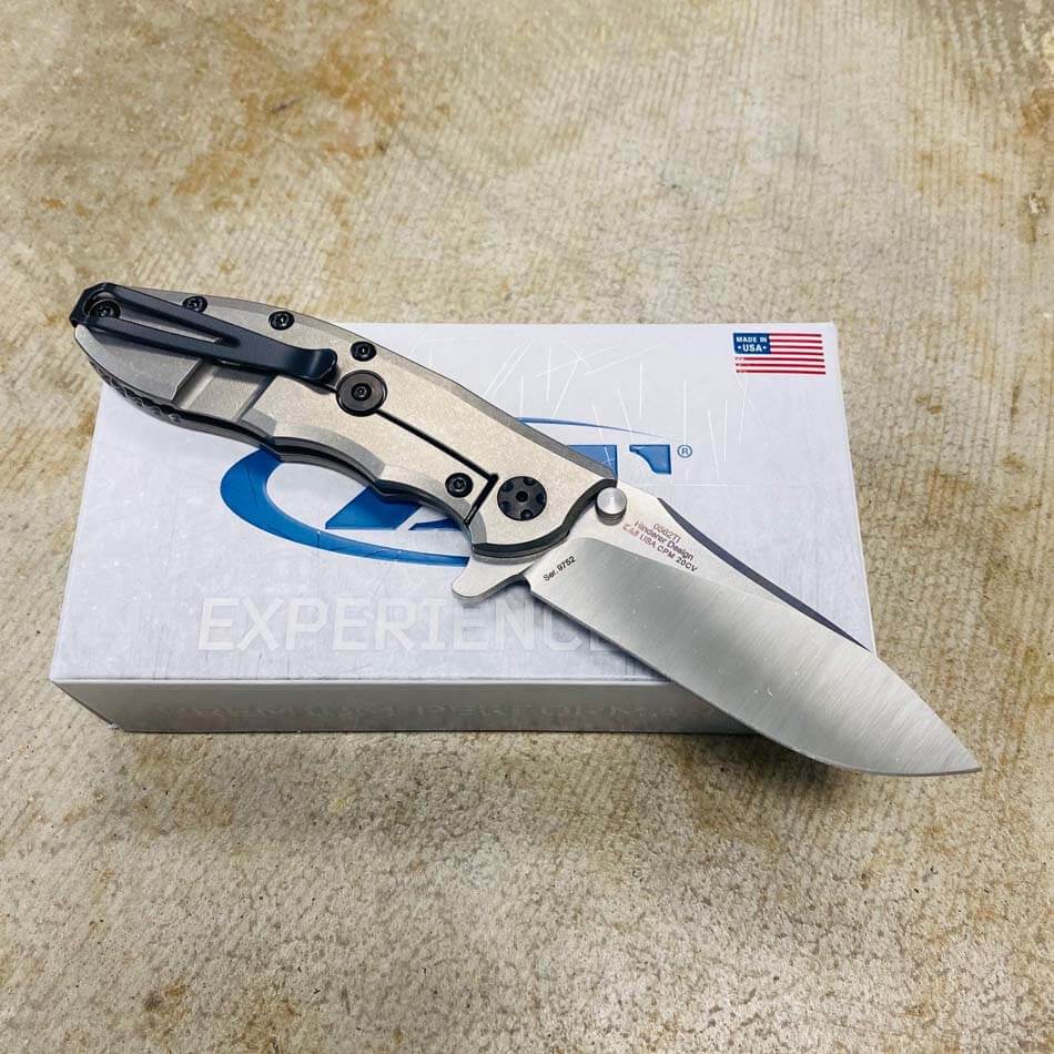 Zero Tolerance 0562TI Hinderer Flipper Knife 3.5" CPM-20CV Satin/Stonewashed Plain Blade, Titanium Handles - 0562TI