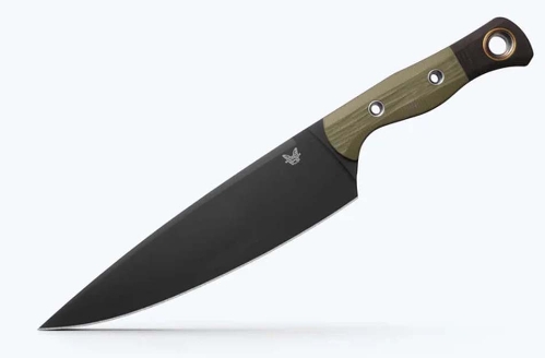 Benchmade 4025BK-01 Chef Knife, 8.04" DLC CPM-154 wear resistant stainless steel (58-61HRC), OD Green G10 Black G10 Bolster Handle - 4025BK-01