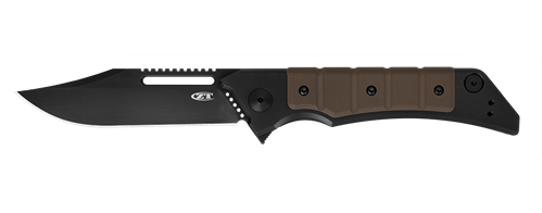 Zero Tolerance 0223 Tim Galyean Flipper Knife 3.5" CPM-20CV Black DLC Blade, Black Titanium/Earth Brown G10 Handles - 223