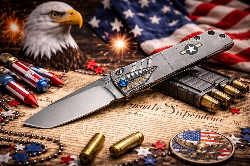 Medford Antik Front Flipper, S35VN Tumbled TANTO, Warthog Star-N-Bars Rivets Knife Serial 403-250 - MKT Antik Warthog Tanto Knife 1