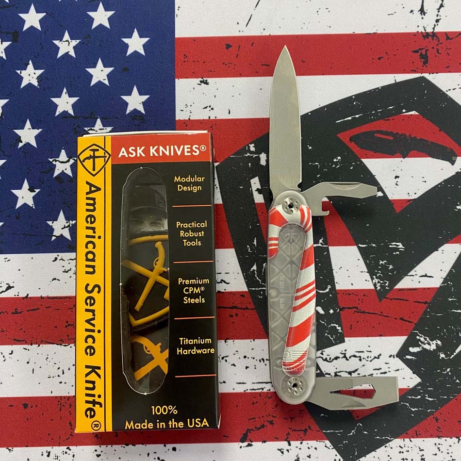 American Service Knife Jefferson CANDY CANE Utility Tool with Drop Point Knife, Bottle Opener, and Chisel CHRISTMAS EDITION  - ASK Jefferson CANDY CANE