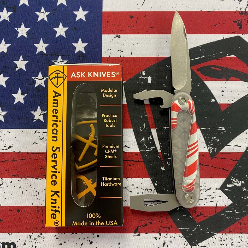 American Service Knife Jefferson CANDY CANE Utility Tool with Drop Point Knife, Bottle Opener, and Chisel CHRISTMAS EDITION  - ASK Jefferson CANDY CANE
