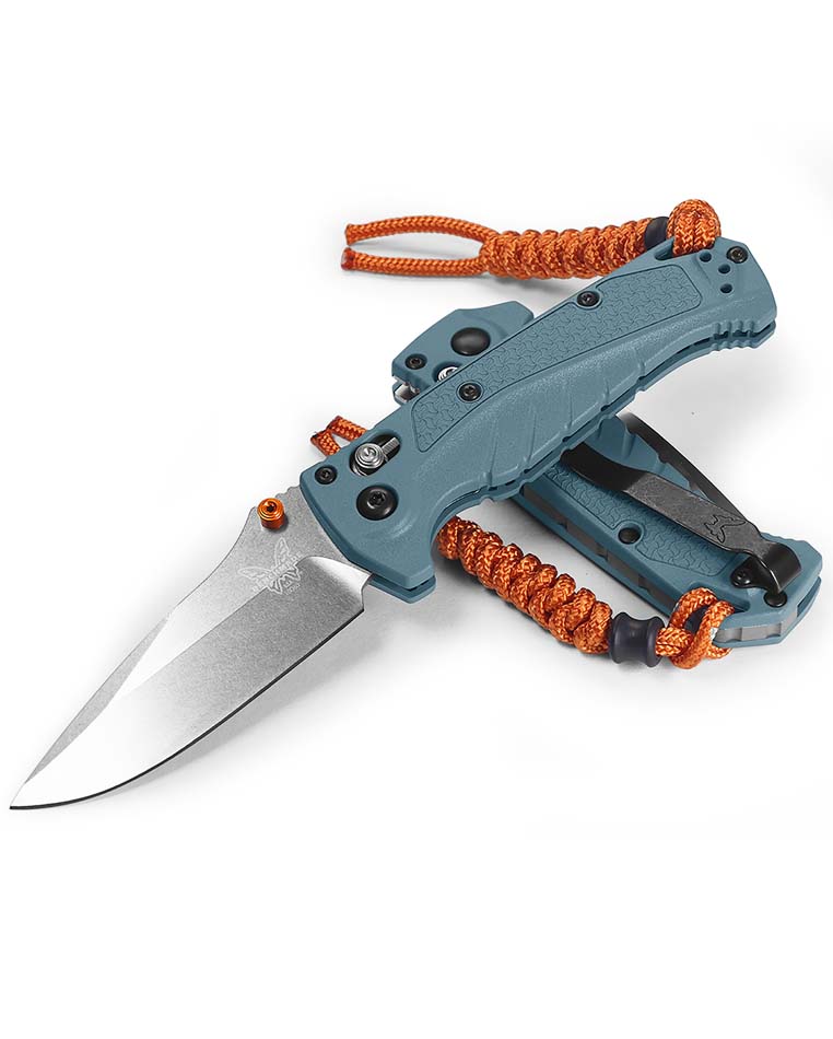 Benchmade 18065 MINI Adira 3.21" Drop Point Stonewash CPM-Magnacut Blade Depth Blue Grivory Handles Folding Knife
