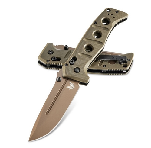 Benchmade 275FE-2 Shane Sibert Adamas Folding Knife 3.78" CruWear Flat Dark Earth Plain Blade, OD Green G10 Handles