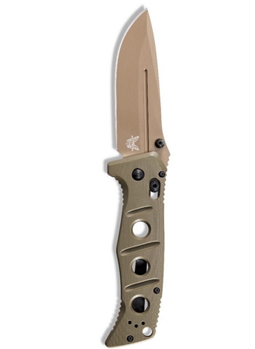Benchmade 275FE-2 Shane Sibert Adamas Folding Knife 3.78" CruWear Flat Dark Earth Plain Blade, OD Green G10 Handles - 275FE-2