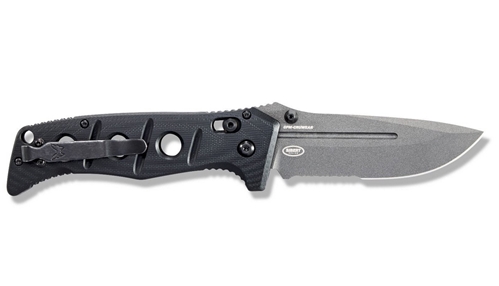  Benchmade 275SGY-1 Shane Sibert Adamas Serrated Folding Knife 3.78" CruWear Tungsten Gray Plain Blade, Black G10 Handles - 275SGY-1