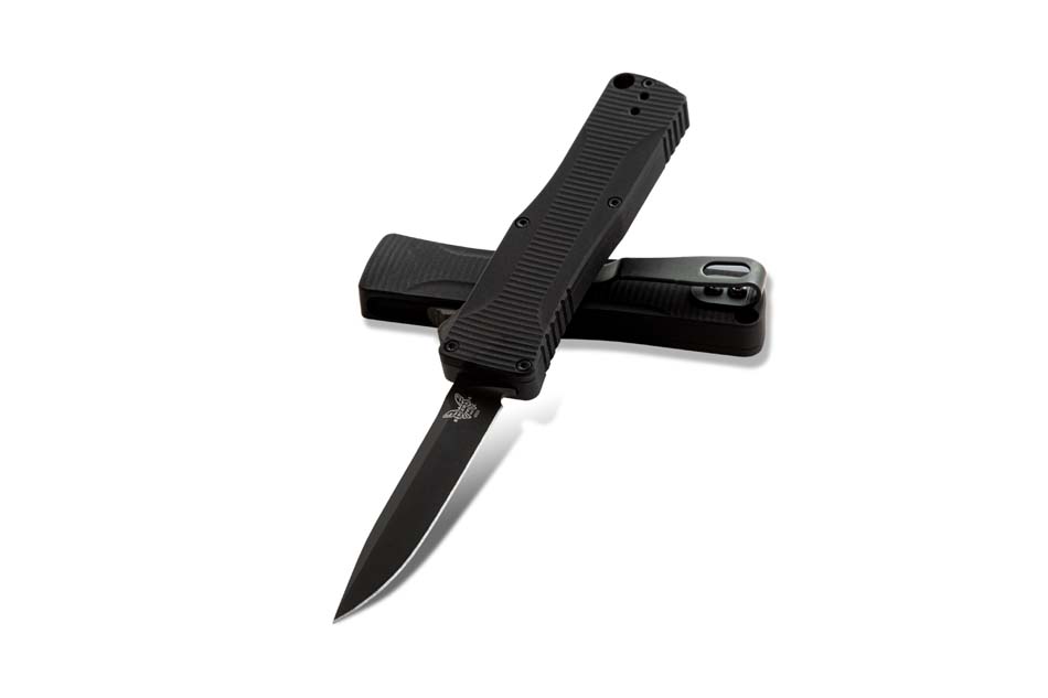 Benchmade OM 4850BK 2.48" Black Blade, Double Action Out the Front, Black Anodized Aluminum Handles, Automatic Knife