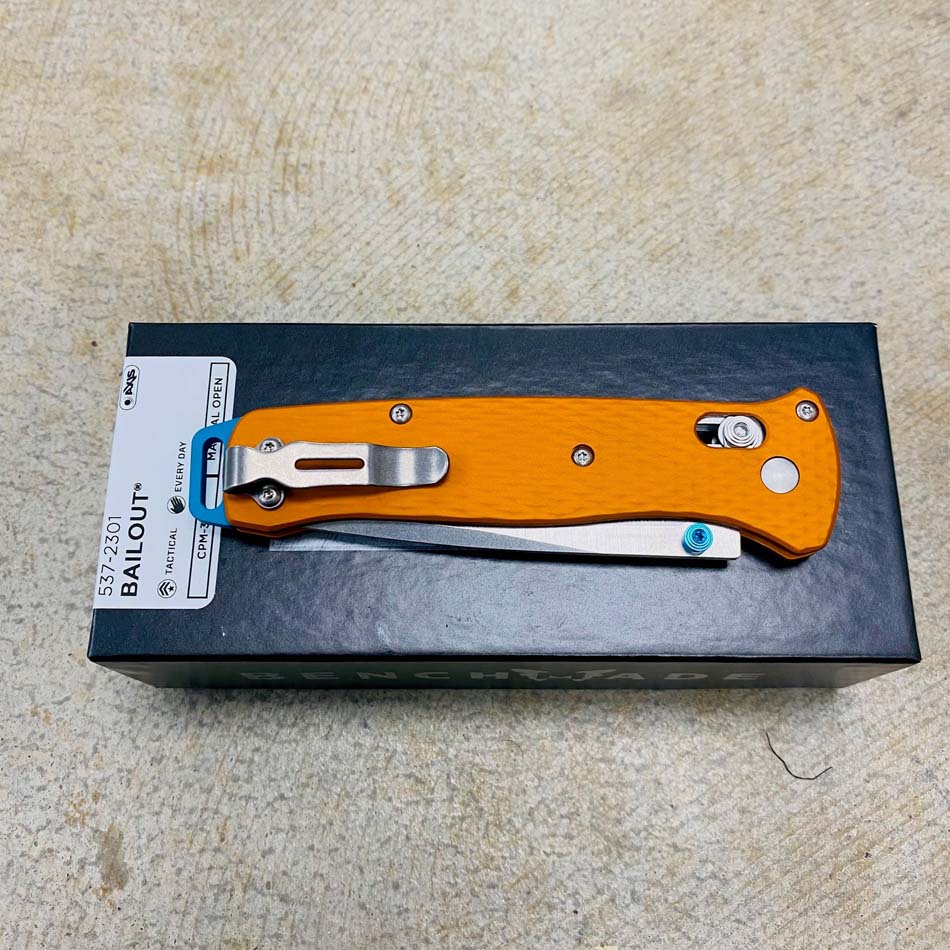 Benchmade 537-2301 Bailout AXIS Lock 3.38" Plain Edge CPM-3V Tanto Blade Orange Anodized Aluminum Handle Knife - SHOT SHOW 2023 LIMITED EDITION - 537-2301