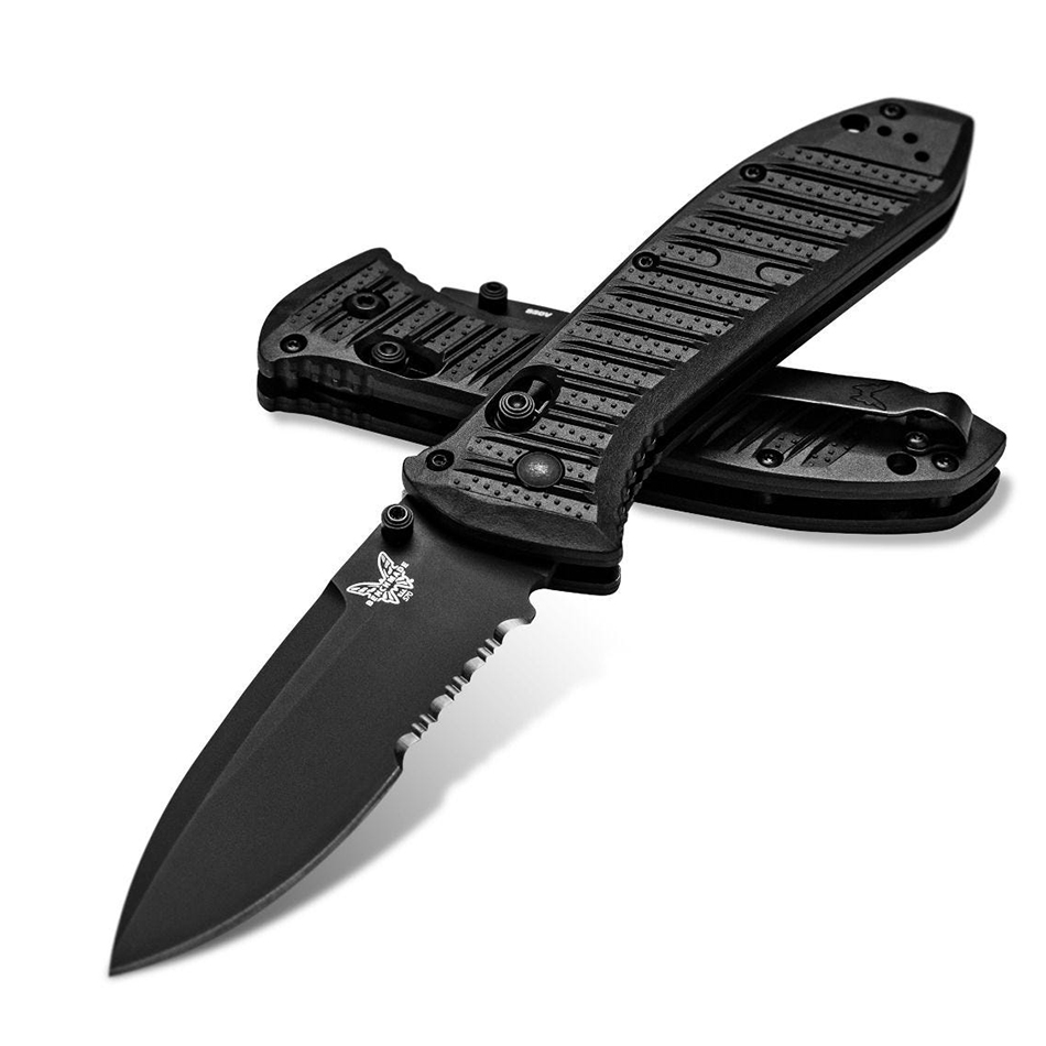 Benchmade 570SBK-1 Black Presidio II Folding Knife 3.72" Satin S30V Serrated Blade Black Molded CF-Elite Handle