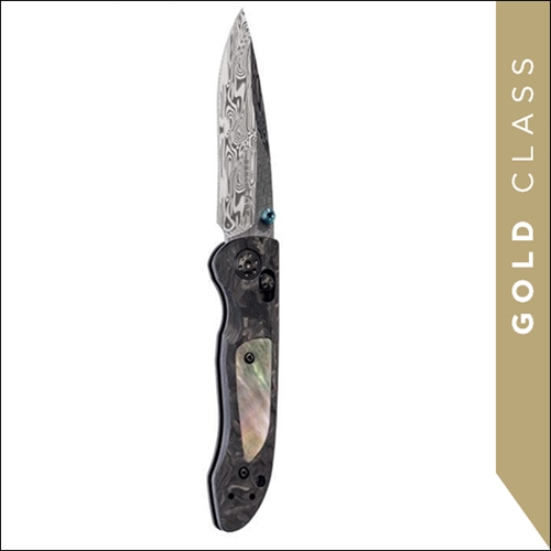Benchmade 698-181 Gold Class Foray AXIS Folding Knife 3.22" Damasteel Blade, Marbled Carbon Fiber Handle - 698-181