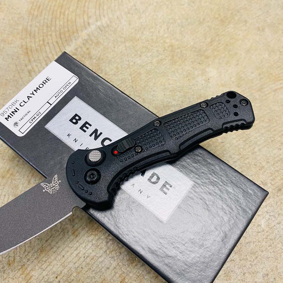 Benchmade 9570BK Mini Claymore AUTO Folding Knife 3" CPM-D2 Cobalt Blade Black Grivory Handles - 9570BK