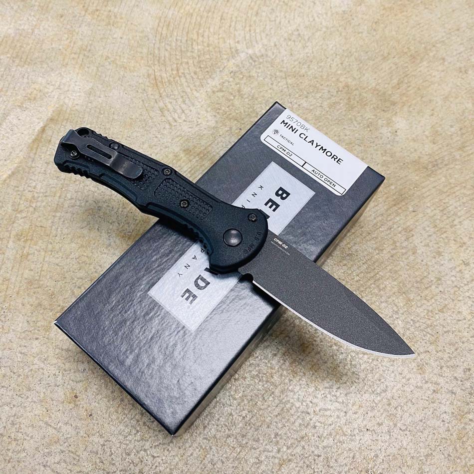 Benchmade 9570BK Mini Claymore AUTO Folding Knife 3" CPM-D2 Cobalt Blade Black Grivory Handles - 9570BK