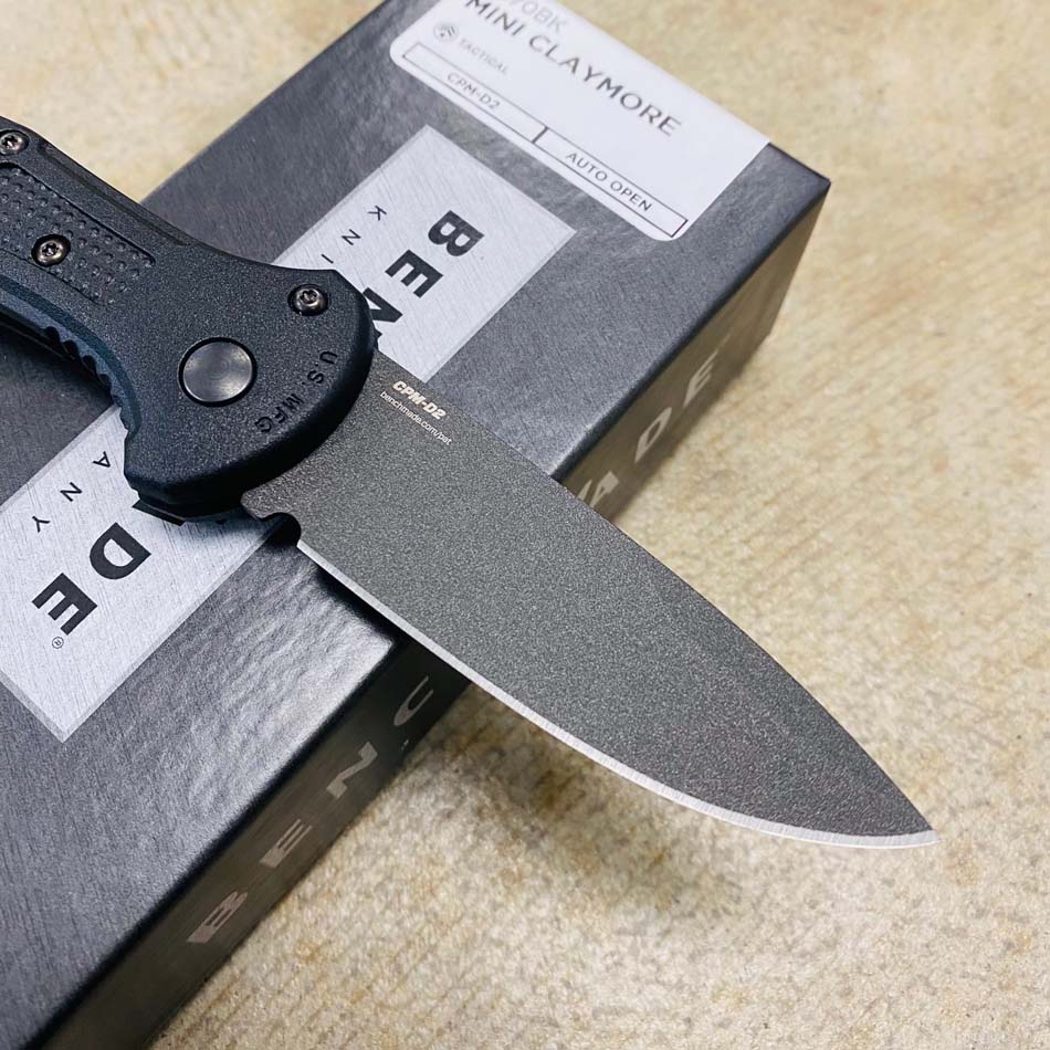 Benchmade 9570BK Mini Claymore AUTO Folding Knife 3" CPM-D2 Cobalt Blade Black Grivory Handles - 9570BK