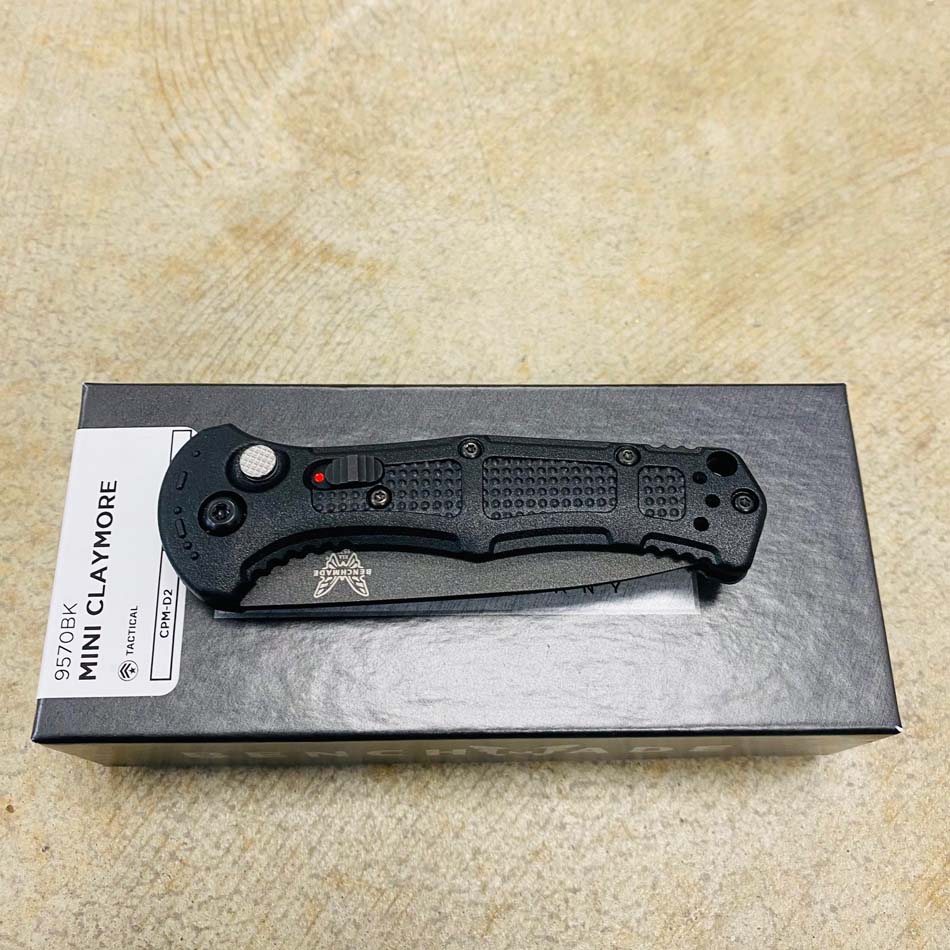 Benchmade 9570BK Mini Claymore AUTO Folding Knife 3" CPM-D2 Cobalt Blade Black Grivory Handles - 9570BK