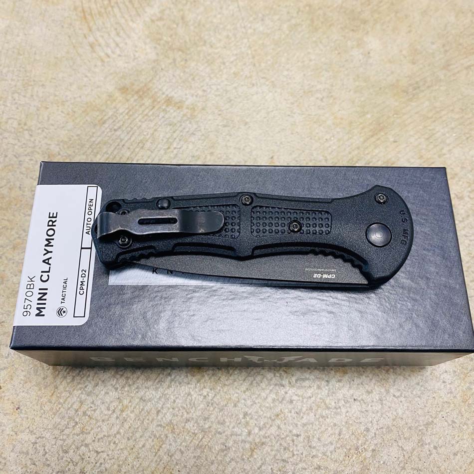 Benchmade 9570BK Mini Claymore AUTO Folding Knife 3" CPM-D2 Cobalt Blade Black Grivory Handles - 9570BK