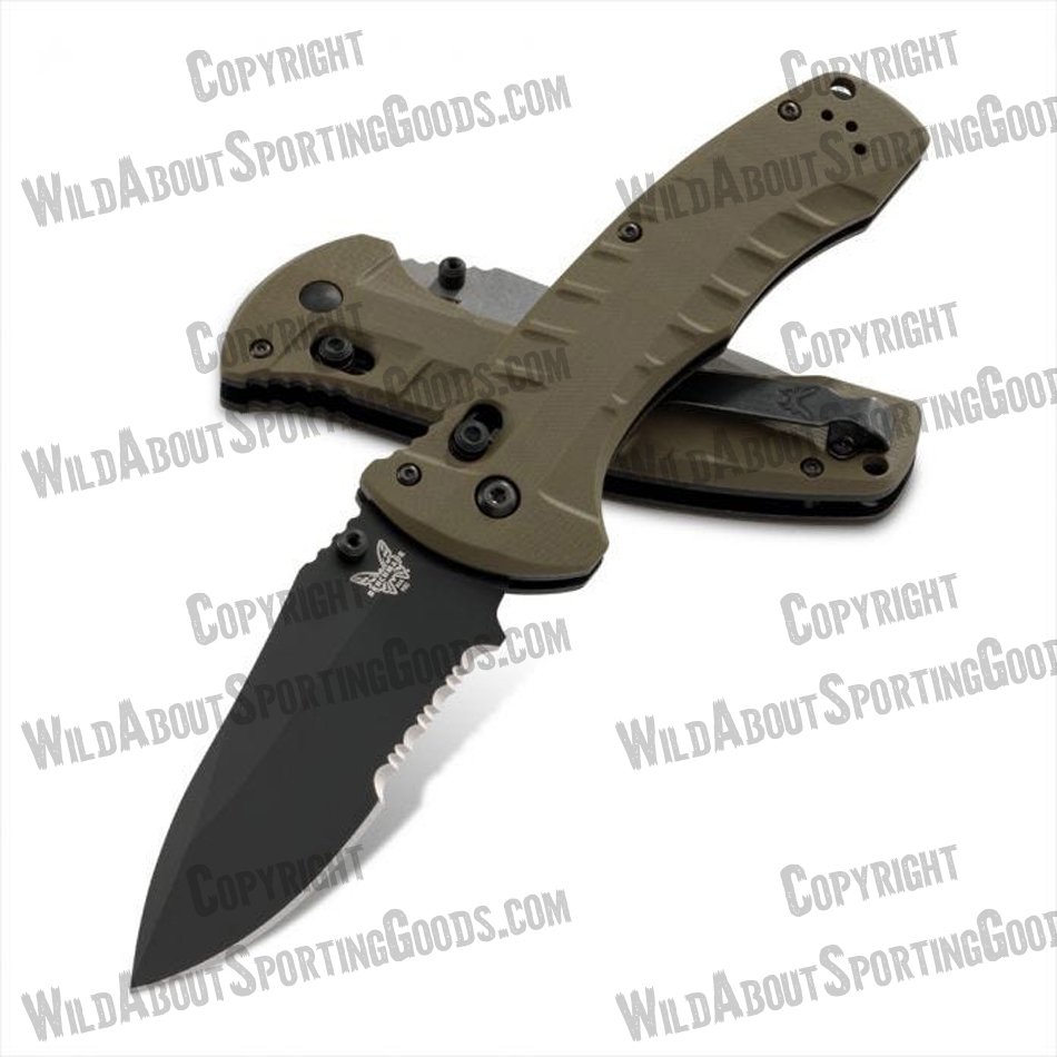 Benchmade 980SBK Turret Axis Lock, 3.70" CPM-S30V Serrated Black Blade, Olive Drab G10 handles