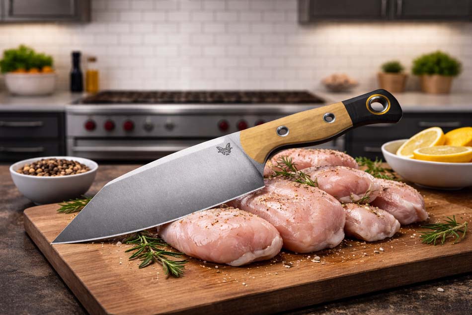 Benchmade 4010-02 Station Knife, 5.97" CPM-154 wear resistant stainless steel (58-61HRC), maple vally richlite with black G10 bolster handle - 4010-02
