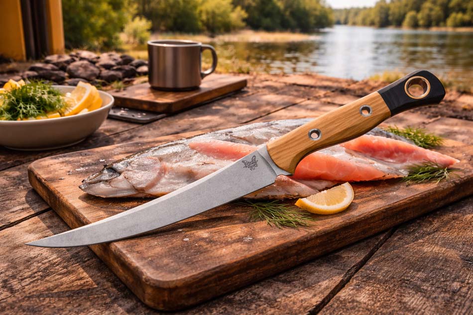 Benchmade 4050-02 Meatcrafter 6.14” CPM-154 Stainless Steel Blade, Maple Valley Richlite with Black G10 Bolster Knife