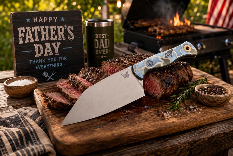 Benchmade 4010FE-2601 Father's Day Limited Station Knife, Cerakote Camo Pattern Handles, Boltaron Shealth with Clip - 4010FE-2601