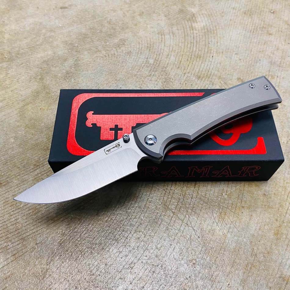 Chaves Liberation 229 Drop Point 3.5" Machine Finish M390 Blade Stone Washed Titanium Knife - Liberation 229 Drop Point
