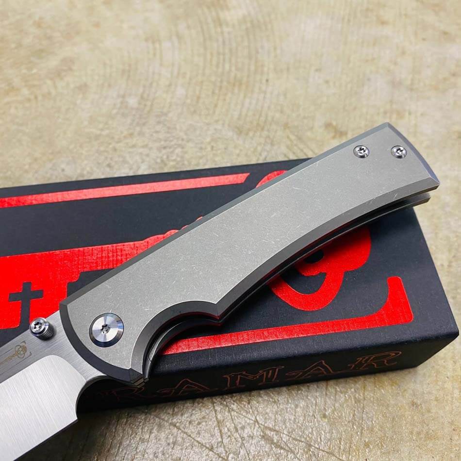 Chaves Liberation 229 Drop Point 3.5" Machine Finish M390 Blade Stone Washed Titanium Knife - Liberation 229 Drop Point
