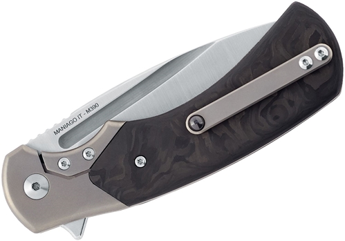 Fox FX-F2017 40th Anniversary 3.34" M390 Satin Plain Blade, Carbon Fiber/Titanium Handles Flipper Knife  - 01FX315