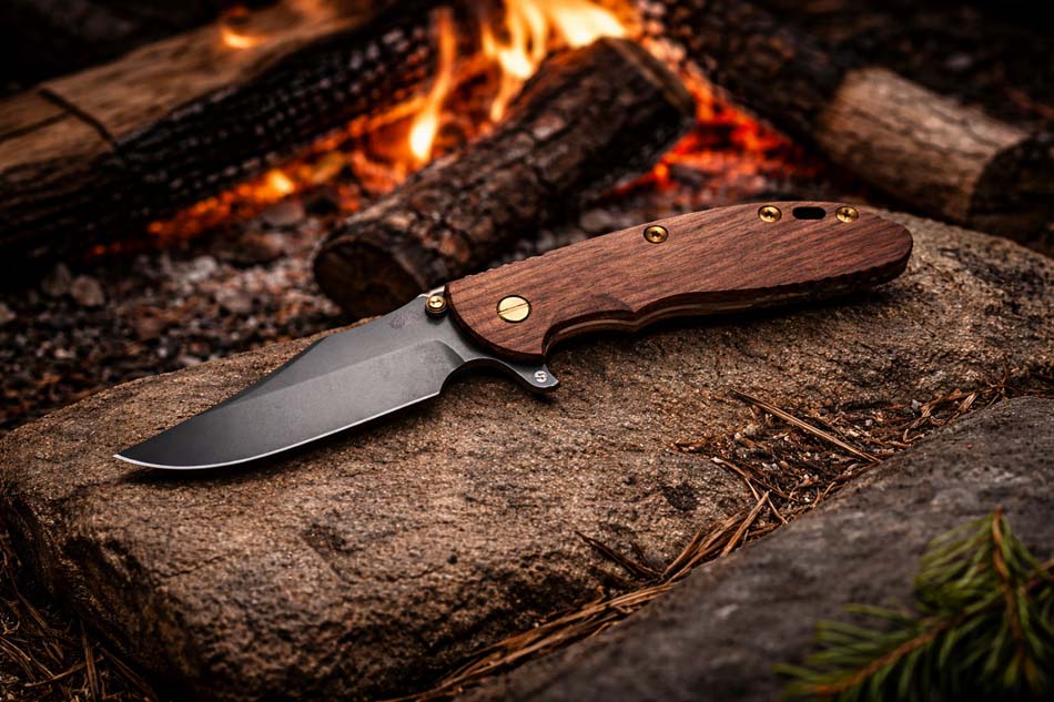 Rick Hinderer XM-24 4" 1095 Tool Steel SKINNY Bowie, Tri-Way, Vintage Series, Smooth Walnut Folding Knife SERIAL 2173 Rick Hinderer XM-24 4" 1095 Tool Steel SKINNY Bowie, Tri-Way, Vintage Series, Smooth Walnut Folding Knife SERIAL 2173